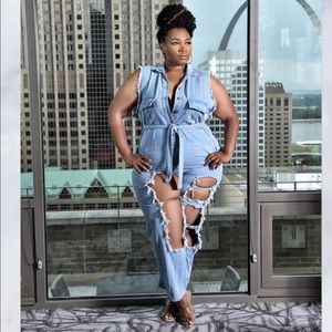 Denim Ripped Jumpsuit Plus Size